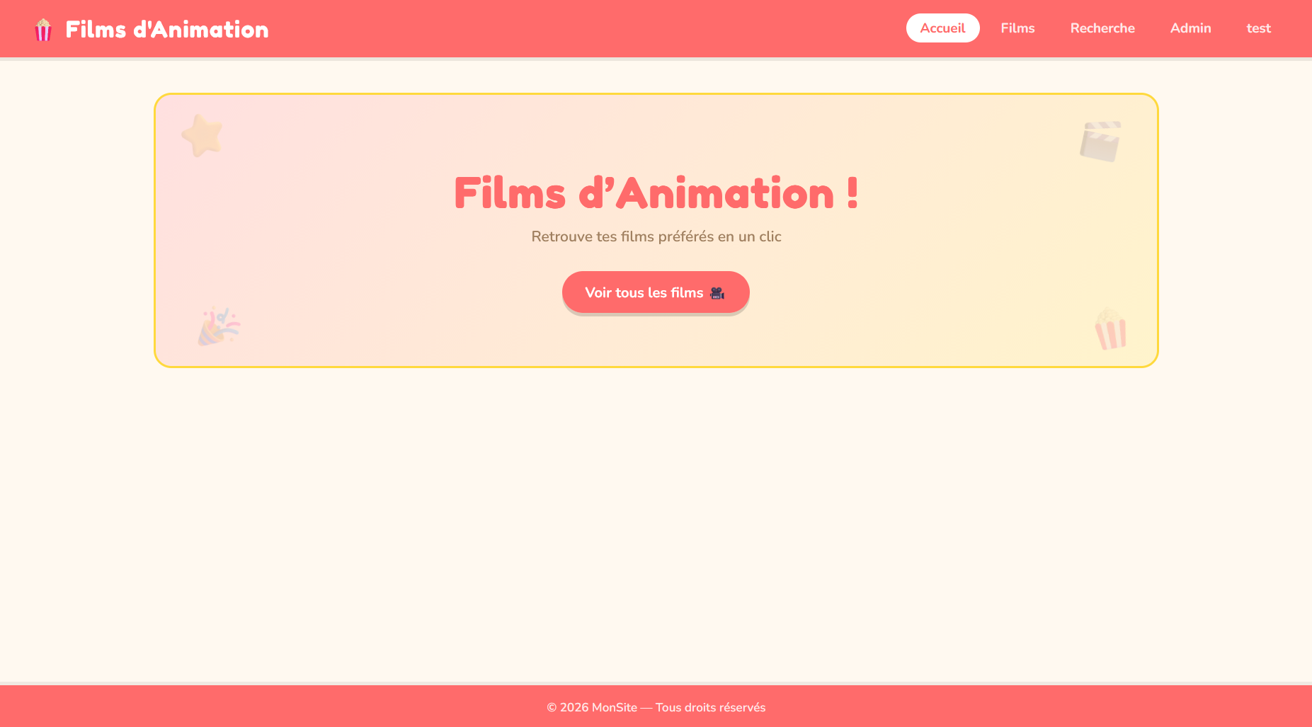 Landing page Films d'Animation