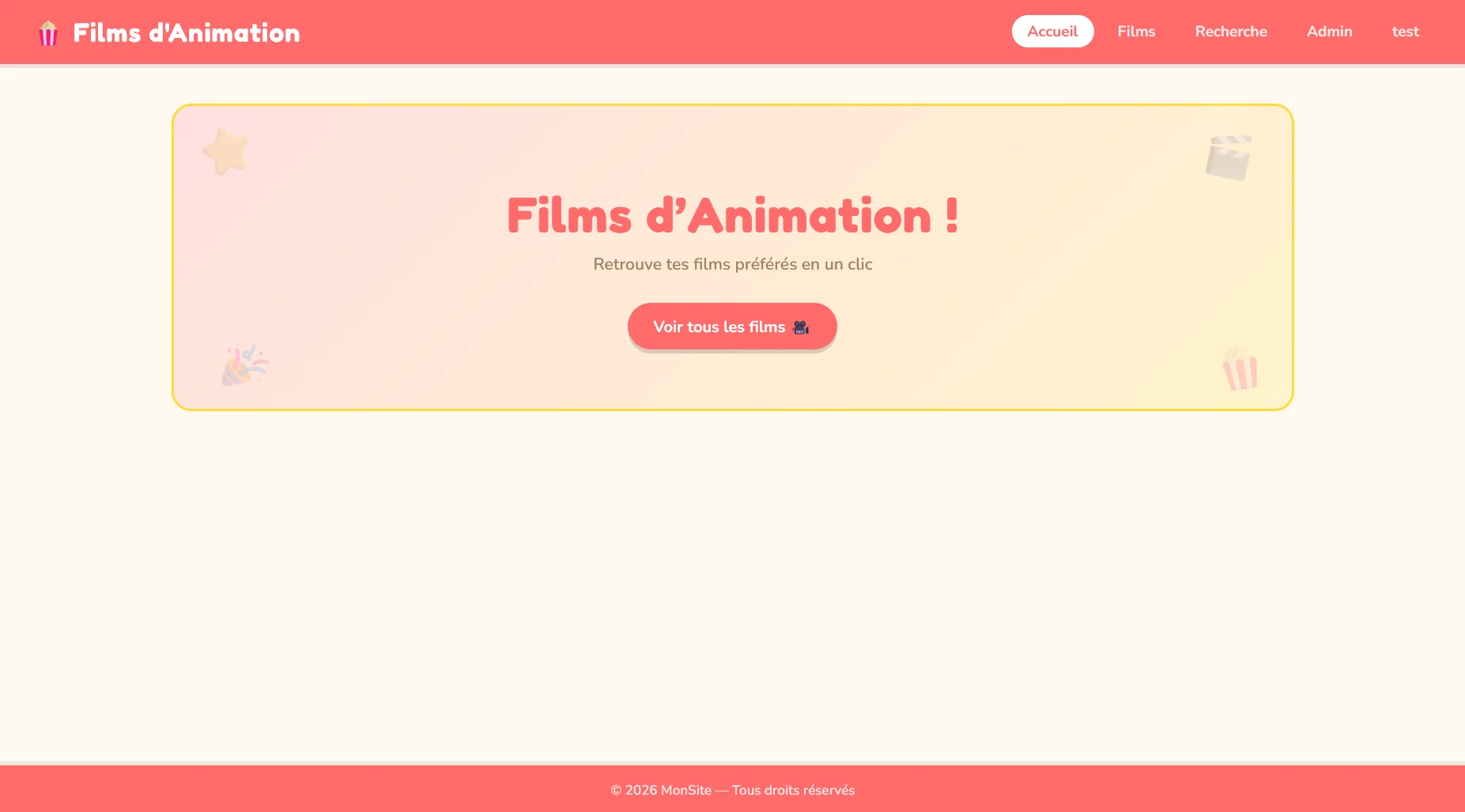 Landing page Films d'Animation