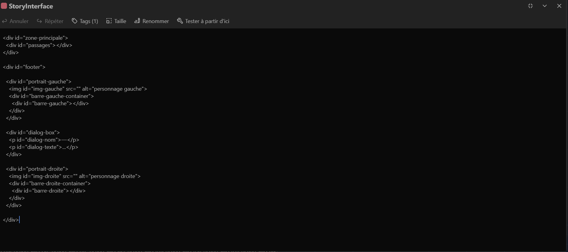 Structure HTML de l'interface