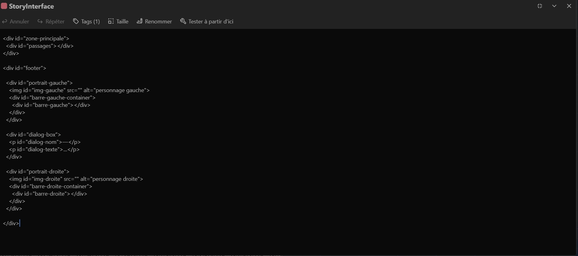 Structure HTML de l'interface