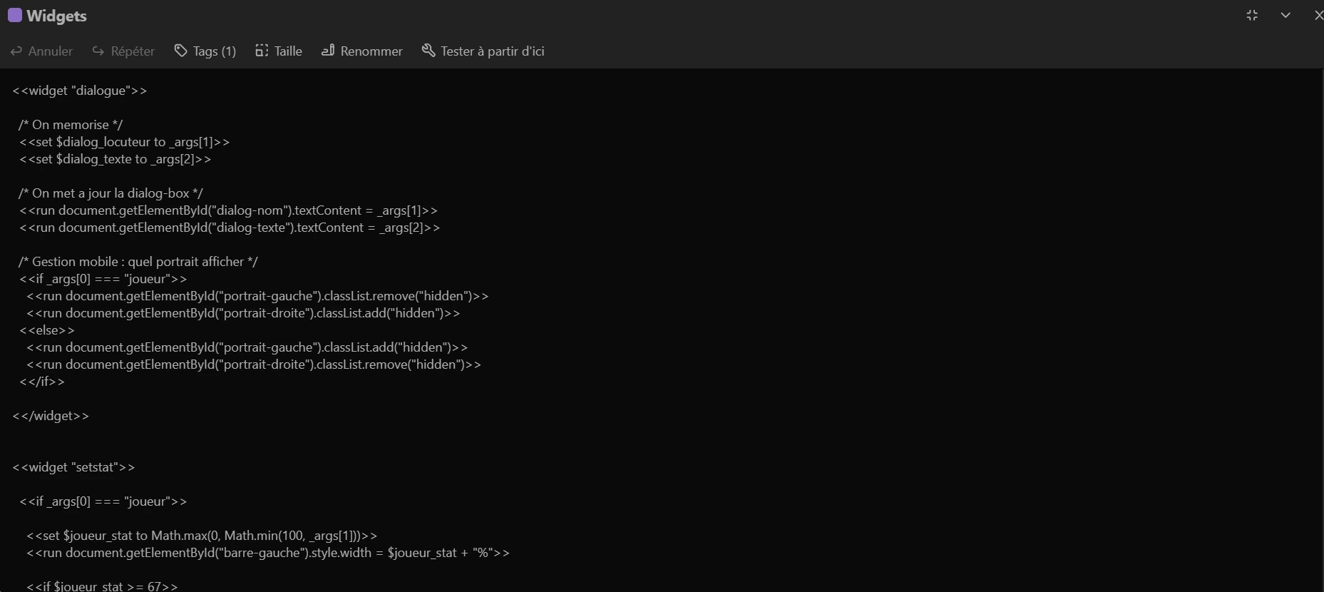Code des widgets